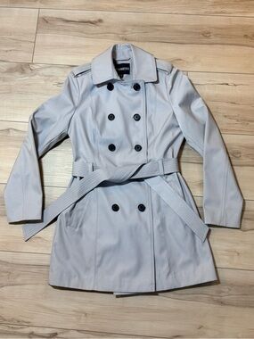 Express Women’s Light Gray Double-Breasted Trench Coat Size Small